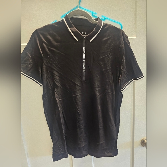 Armani Exchange Polo SHORT SLEEVE Shirt Men Black LIKE NEW!  MEDIUM - Picture 1 of 9